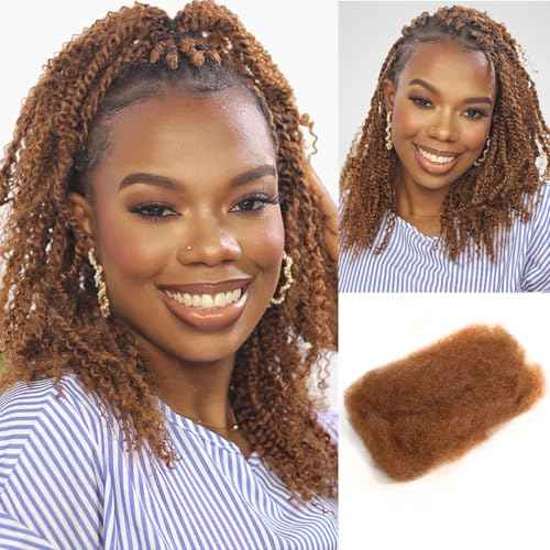 QVR Afro Kinkys Bulk Human Hair for Dreadlock Extensions Repair Locs 150 Gram, Auburn Brown 12inches Mini Spring Twist Braiding Afro Kinky Human Hair for LocKs