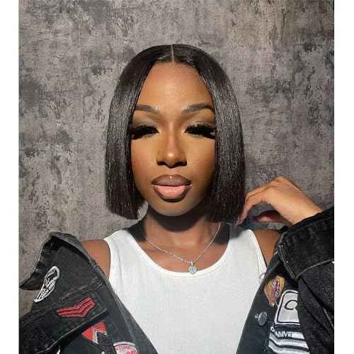 2X6 Deep Parting SKINLIKE Real HD Human Hair Short Bob Wigs Pre Plukced 0.10mm Ultra-thin Invisible Swiss HD Lace Closure Single Knot Undetectable Melted Lace Closure Wigs 180% Density 12Inch