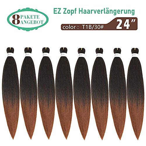 [8 BUNDLES DEAL] Pre-stretched Braiding Hair 8 Bundles - 24 Inch Ombre Brown Braiding Hair Yaki Straight Prestretched EZ Braids Hot Water Setting Ombre Aurburn Professional Soft Synthetic Bundles Hair