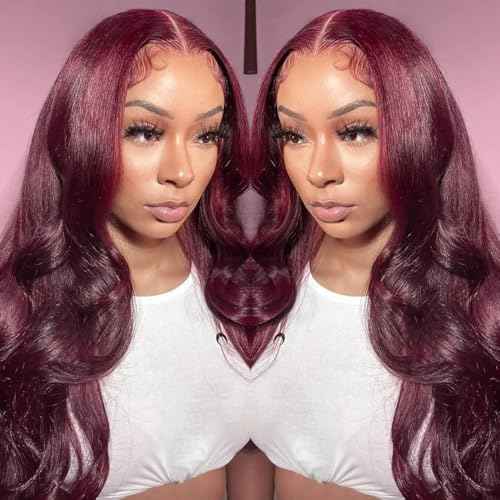 99j Burgundy Lace Front Wigs Human Hair Wigs for Black Women Human Hair Body Wave Wigs Glueless 13x6 Hd Lace Frontal Wig with Baby Hair 26 Inch