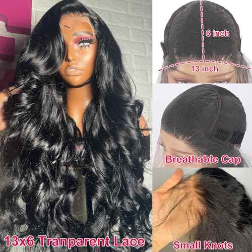 13x6 Body Wave Lace Front Wigs Human Hair Pre Plucked 200% Density Frontal Human Hair 13x6 Transparent Frontal Wigs Human Hair for Women 26 Inch