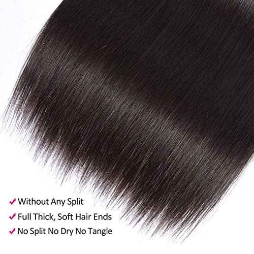 Straight Bundles Human Hair 100% Unprocessed 12A Brazilian Hair 16 18 20 Inch 3 Bundles Human Hair Double Weft Natural Black