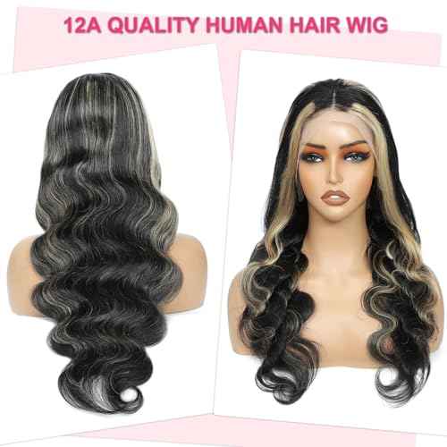 FB/27 Highlight Balayage Wig Human Hair 13x4 HD Lace Front Wigs Body Wave 1B/27 Ash Blonde Omber Glueless Wig Pre Plucked With Baby Hair 180% Density 24 Inch