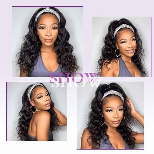 Prisyfab Body Wave Headband Wig Headband Wigs for Black Women Human Hair Glueless Wear and Go Glueless 100% Brazilian Virgin Human Hair Headband Wig 150% Density (16inch)