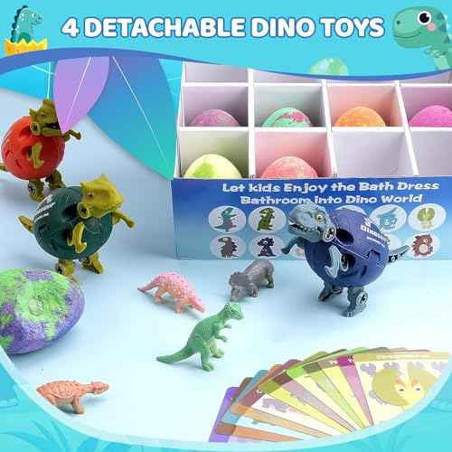 Bath Bombs for Kids with Surprise Toys Inside - 16 Pack Organic Dinosaur Bath Bombs Gift Set, Dinosaur Toys for Kid 3 4 5 6 7 8 9 Years, Bubble Bath Toys, Christmas Gifts, Stocking Stuffers for Kids