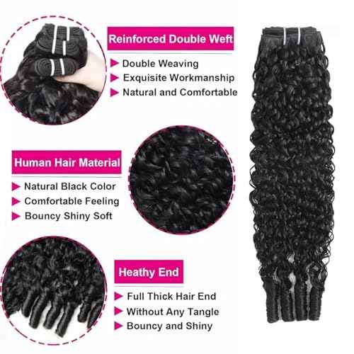 Burmese Curly Bundles Human Hair 4 Bundles 14 Inch Remy Hair Wet and Wavy Hair Bundle Quick Weave for Women Water Wave with Spiral Curly End Natural Black