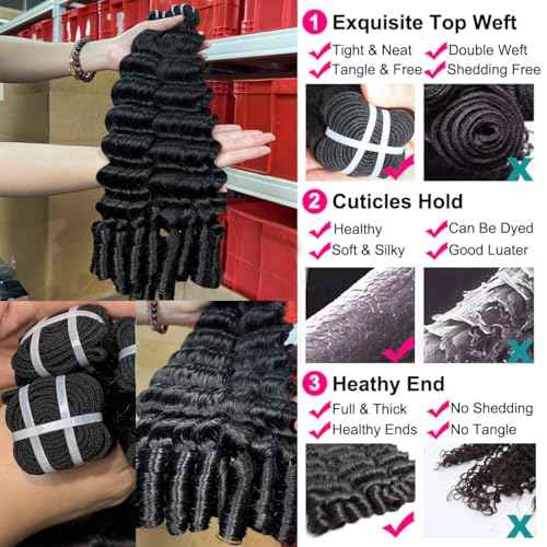 15A Burmese Deep Wave Bundles Human Hair 20 Inch 1 Bundle Tangle Free Unprocessed Brazilian Virgin Hair Weft with Spiral Curly End for Women Deep Wave Human Hair Weft Extensions