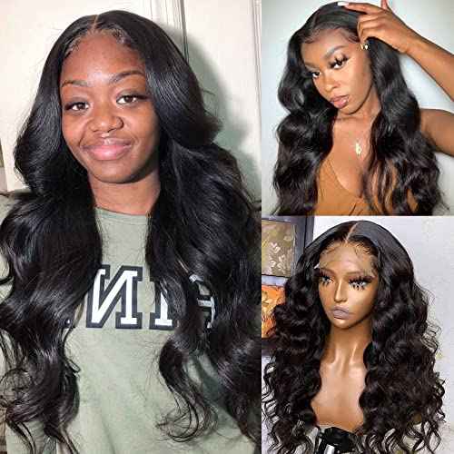 Licoville 24 Inch Body Wave Lace Front Wigs Human Hair 4x1 Lace Closure Human Hair Wigs for Black Women Pre Plucked Glueless Body Wave Lace Front Wig Natural Black 150% Density