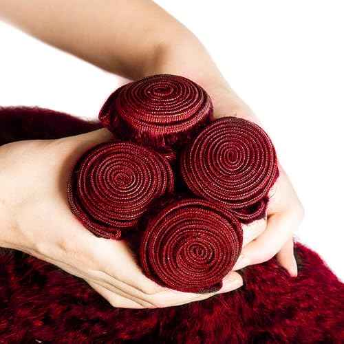 24 24 24 inch Burgundy Human Hair Bundles Red Kinky Straight Bundle 99J Human Hair Bundles Burgundy Yaki Bundle