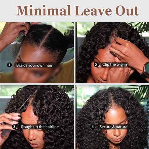 Kinky Curly V Part Wig Human Hair Upgrade U Part Human Hair Wig With Adjustable Drawstring Wig V Shape Clip In Half Wigs Afro Curly for Women No Sew in NO Glue200% Density 16 Inch