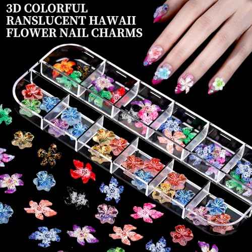 FANDAMEI Nail Charms, 8-Box Nail Charms and Gems, Fruit Bow Hawaii Flowers Petals 3D Nail Art Charms Bulk, Charms Y2K for Nails, Colorful Bubble Beads Nail Rhinestones, Gold Studs Nail Pearls for DIY