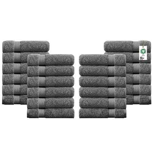 Delara 100% Organic Cotton Towels 650 GSM Plush Feather Touch Quick Dry Wash Cloth, Pack of 24 GOTS Certified, Oeko-Tex Green Certified, Organic Cotton Wash Cloth, 13"X13"