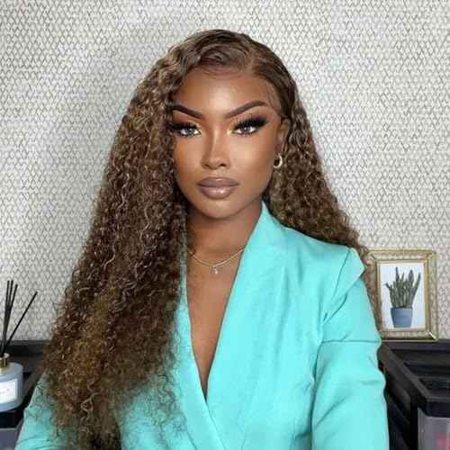 30 Inch Highlight Ombre Lace Front Wig Human Hair 180% Density Jerry Curly Lace Frontal Wigs Pre Plucked with Baby Hair 13x6 Honey Blonde Deep Curly Lace Front Wigs for Women