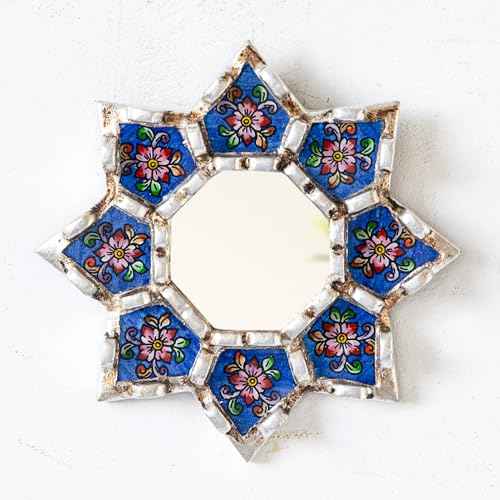 Handmade Mirrors set of 3 for Wall Decor - Silver Leaf Small Mirror Set - Turquoise, Blue, Fuchsia Accent Decor (6in)