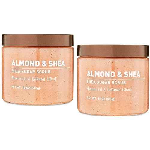 Shea Sugar Scrub, 18 oz ea. container, with, Ultra Hydrating and Exfoliating Scrub for Nourishing Essential Body Care + King Combo QR Code (Almond Shea (2 count))