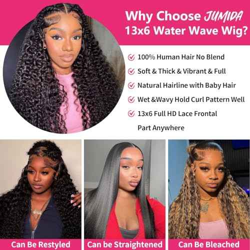 13x6 Full Lace Frontal Wig Water Wave Virgin Human Hair Wigs 200% 18 Inch Deep Wave 13x6 HD Full Lace Frontal Wigs For Black Women Wet and Wavy Wig