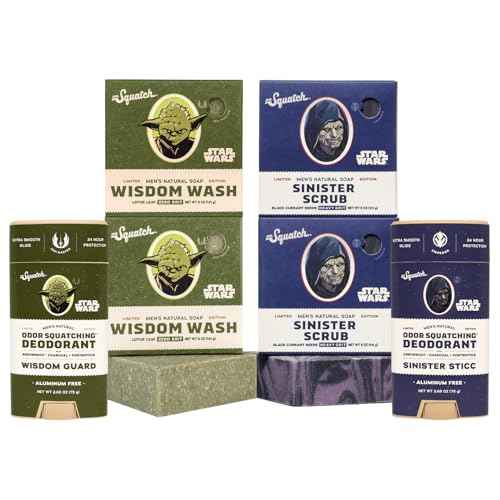 Dr. Squatch Star Wars Bundle - Natural 4 Soap and 2 Deodorant Gift Set - Wisdom Wash, Wisdom Guard, Sinister Scrub, Sinister Sticc