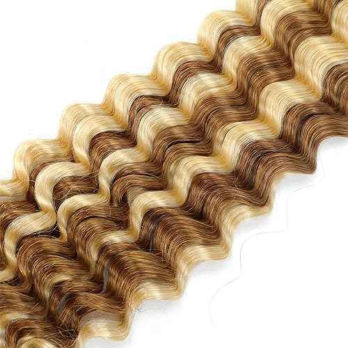 P27/613 Human Braiding Hair Highlight Blonde Boho Hair For Braiding Deep Wave Bulk Bundles 22 Inch Deep Curly Crochet Knotless Braids 100% Real Human Hair 100gram (2 of 50g)
