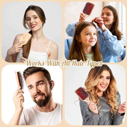 URTHEONE Hair Brush,Boar Bristle Hair Brushes and Hair Comb Set for Women Men Kids, Best Natural Wooden Paddle Hairbrush for Wet or Dry Hair