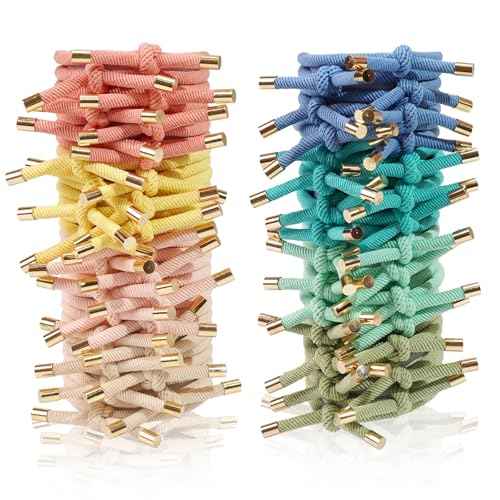 56 PCS Elastics Knotted Hair Ties for Women, Adjustable No Damage Ponytail Holders for Women Girls, 5MM Rubber Bands for Hair, 8 Colors