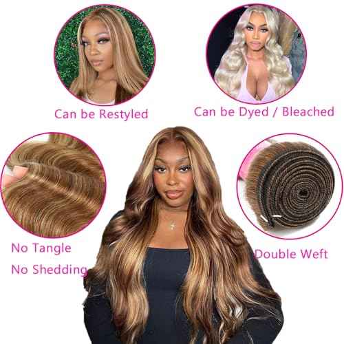 Body Wave P4/27 Human Hair Bundles Brown Highlight Body Wave 3 Bundles Brazilian Remy Hair Ombre Blonde Human Hair Wavy Piano Color
