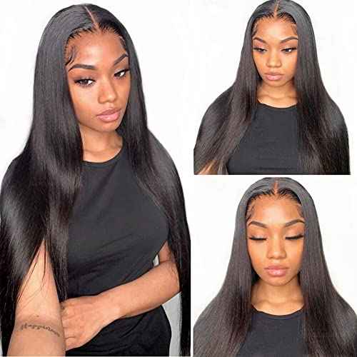28Inch Straight 4x4 Lace Front Wigs for Black Women Glueless Human Hair Wear and Go Brazilian Virgin HD Transparent Lace Closure Wigs Pre Plucked with Baby Hair