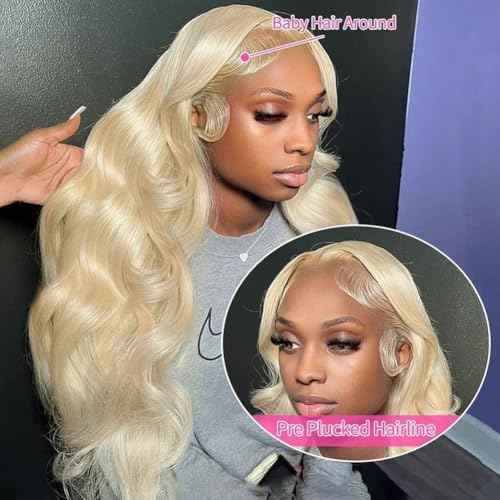 613 Lace Front Wig Human Hair 30 Inch 13x4 Blonde Wigs Human Hair Pre Plucked Body Wave Blonde Lace Front Wigs Human Hair 180% Density 613 HD Glueless Lace Frontal Wig Human Hair for Women