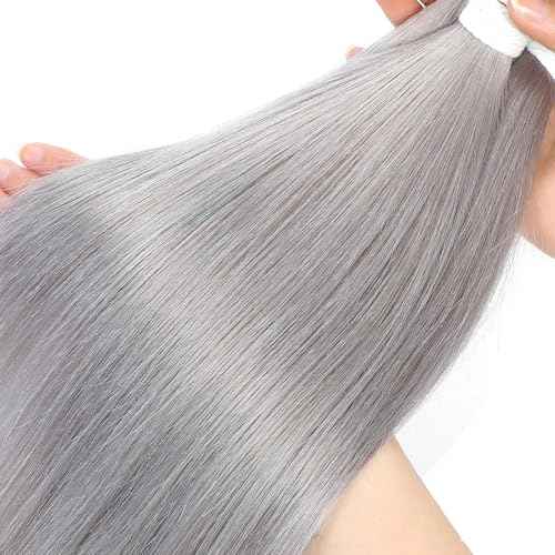 Augfst Brazilian Virgin Human Hair Bundles Sliver Grey Straight Wave Bundles Human Hair 20 22 24 inch Inch 12A Unprocessed Brazilian Sewn In Quick Weave for Black Women