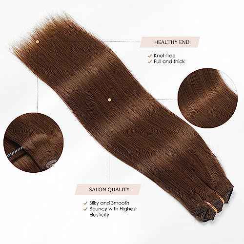 Sisily Clip in Hair Extensions Real Human Hair, 22 inch 170g, Chocolate Brown, 100% Brazilian Remy Human Hair Clip in Extensions Soft Straight 7pcs Per Set with 16 Clips Double Weft