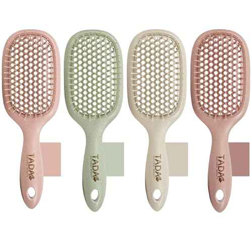TADA Natural Beauty Hair Brush Detangler for Curly, Thick, Wavy, and Thin Hair - Ventilation Holes for Quick Drying and Styling, Detangler Brush for Women, Men, Kids (4 Colors) (4PK)
