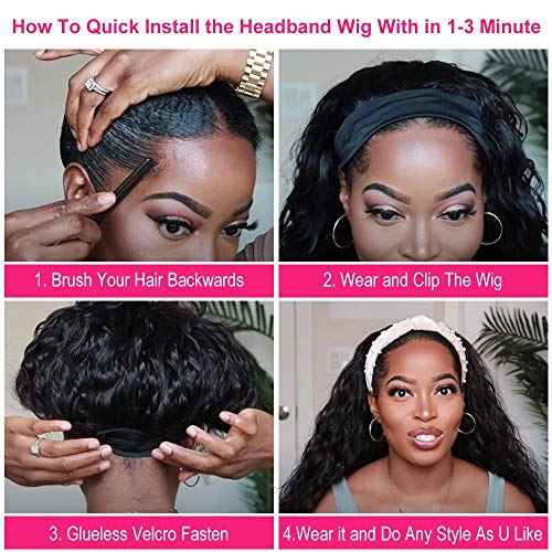 14 Inch Glueless Headband Wig Human Hair150% Curly Headband Wig Human Hair Natural Color Machine Made Curly Headband Wig Human Hair Kinky Curly None Lace Front Wigs Human Hair 100% Human Hair Wigs