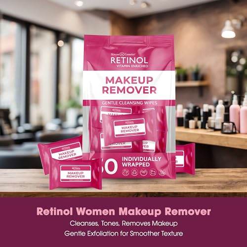 LIVAURA Retinol Individually Wrapped Makeup Remover Wipes, travel essentials for Travel & On the Go, women facial cleansing wipes, remove makeup mascara, with micellar water, 30 single face wipes