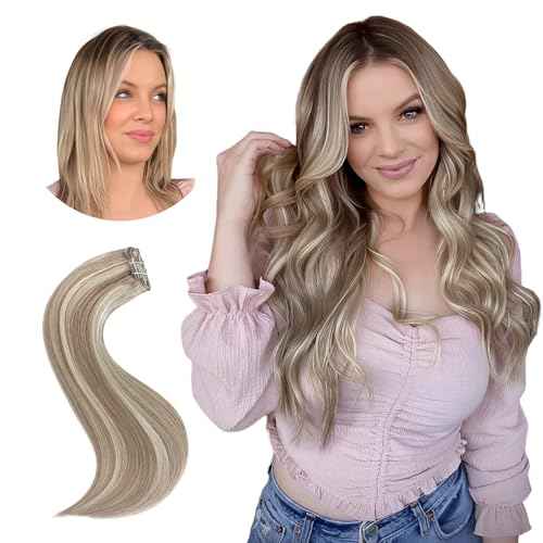 20 Inch Clip in Real Human Hair Extensions, P8/60 Ash Brown Highlights Platinum Blonde Remy Thick Invisible Straight Clip Hair,Seamless,95 Gram 7 Pieces With 16 Clips