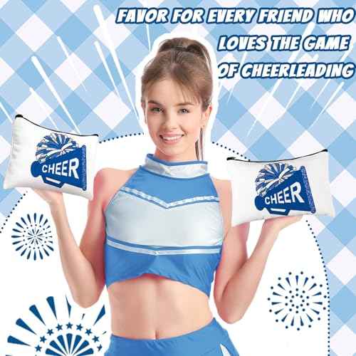 20 Pcs Cheer Makeup Bag Cheer Teams Gifts Canvas Makeup Case Cheerleader Teams Gifts Zipper Pouch for cheerleading Teammates Party Supplies(Blue)
