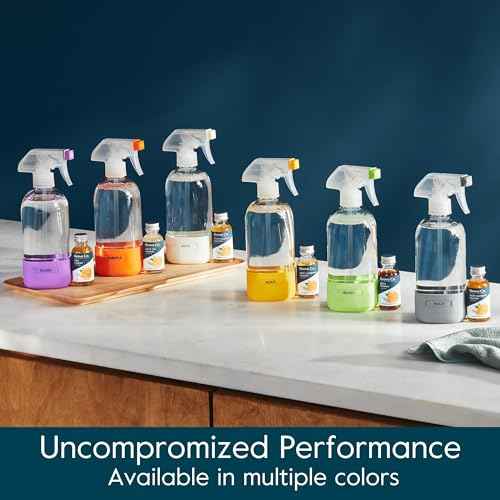 Grove Co. Glass Spray Bottles for Cleaning Solutions, 2-Pack Bundle, Unique Silicone Sleeve Slide & Snap Custom Label, Refillable Spray Bottle, Made from Recycled Glass, 2 x 16 oz