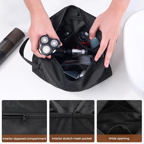 Elviros Travel Toiletry Bag for Women and Men,Lightweight Makeup Bag Hanging Dopp Kit with Shaving Compartment Cosmetic Organizer Large Tool Bag Travel Essentials,Gifts for Men(Large,Black)