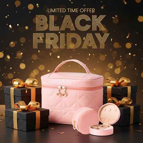 NESTORO Travel Toiletry Makeup Bag with Jewelry Case, Gift for Women, Pink Quilted PU Leather