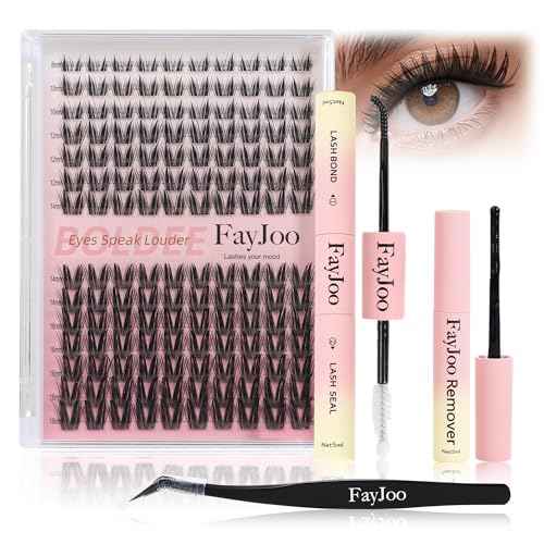 Dramatic Volume Lash Clusters Kit, 0.05mm Thin Band 8-18mm C Curl, DIY Lash Extension with Bond/Seal/Remover/Tweezer, Waterproof Reusable, FayJoo BOLDEE 11 Kit