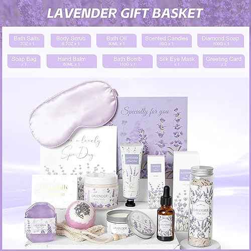 Lavender Spa Gifts Set, 11 Pcs Bath Gift Set for Women, Relaxing Spa Gifts, Home Spa Products, Birthday Gifts for Women Valentine's Day