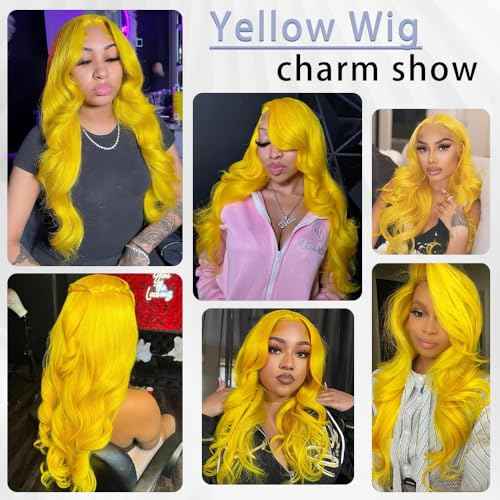28 Inch Yellow Wig Human Hair 13x4 Yellow Lace Front Wig Human Hair Body Wave Lace Front Wigs Human Hair Blonde Wig Human Hair Colored 200% Density HD Frontal Wigs human hair