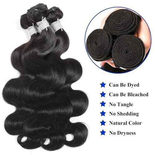 Body Wave Bundles Human Hair 22 24 26 Inch 3 Bundles Natural Color Brazilian Virgin Hair Weave 12A 100% Unprocessed Real Human Hair Extensions For Women