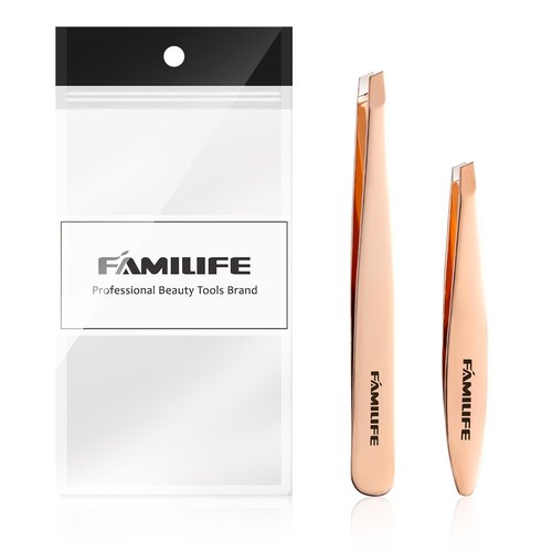 Precision Tweezers Set, Professional Stainless Steel Tweezer for Men and Women, 2 Pack Eyebrow Tweezers for Facial Hair, Chin, and Ingrown Hair Removal (Rose Gold)