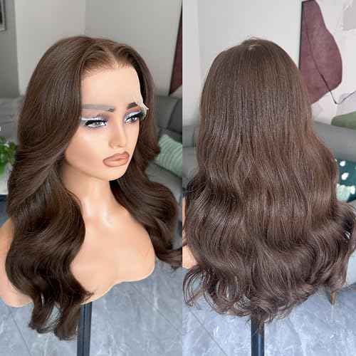 BLL Chocolate Brown Lace Front Wig, Synthetic 13x6 HD Lace Front Wigs Body Wave Glueless Brown Pre-Plucked Natural Density Free Part Lace Front Wig