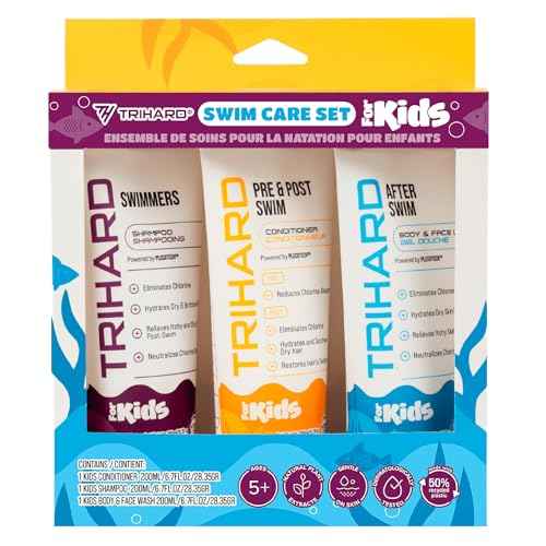 TRIHARD Kids Chlorine Hair and Body Protection Essentials for Swimmers | 3-in-1 Shampoo, Conditioner, & Body Wash for Children¡¯s Sensitive Skin & Hair Pre and Post Pool or Ocean