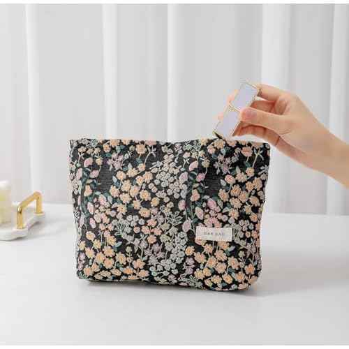 2 Pcs Makeup Bags, Large Cosmetic Bag Travel Toiletry Bag Organizer for Women, Embroidery Craft, Floral Makeup Bag Small Cosmetic Pouch Purse with Zipper Gifts for Girls Teen