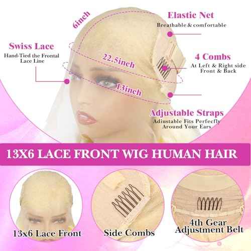 613 Lace Front Wig Human Hair Blonde Wig Human Hair Body Wave 13x6 HD Transparent Lace Front Wigs Pre Plucked 613 HD Lace Frontal Wigs 24 Inch 200 Density with Baby hair