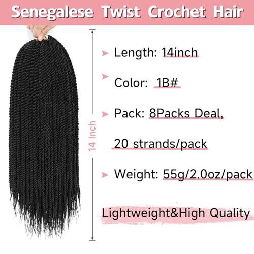 Senegalese Twist Crochet Hair-8 Packs 12 Inch Senegalese Twist Crochet Braids For Women, Black Pre Looped Pretwisted Crochet Braids, Synthetic Crochet Twist Hair (12in,1B#)