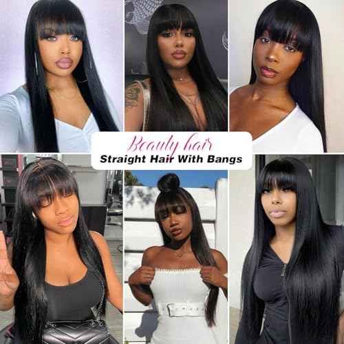 Human Hair Lace Front Wig, Natural Black Brazilian Virgin Hair, 20 Inches 200% Density, 2x4 Glueless Design Wig with Bangs, Straight Style for Women(20 Inch)