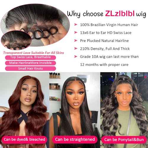 13x6 Lace Front Wigs Human Hair Pre Plucked 210 Density Body Wave HD Lace Front Wigs for Women Human Hair Glueless (Natural Color Body Wave Wig, 26 Inch)