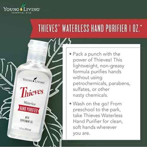 Young Living Thieves Waterless Hand Purifier with Peppermint Oil - Effective cleanser for the Whole Family - Promotes Good Hygiene with Soft Hands - 1oz x 6 Pack